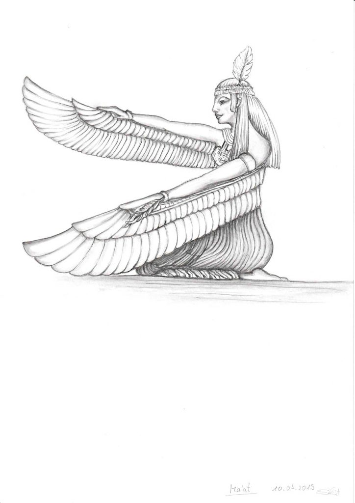 Zeichnung Relief Ägypten Gottheit Maat